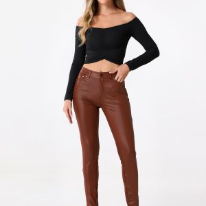 Faux Leather High Waist Stretch Slim Fit Motorcycle Legging Pants Brown/L - Allegra K catalog