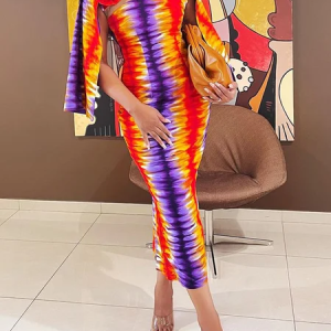 Elegant Random Print Printing Crew Neck Midi Dress, Midi Dresses, color:As Picture|size:XXL, Stylewe