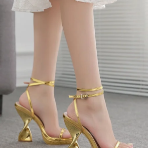 Elegant Plain Lace Up Shoes, Sandals, color:Golden|size:42, Stylewe