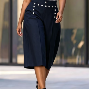 Urban Plain Buttoned Straight Pants, Pants, color:Purplish Blue|size:XXL, Stylewe