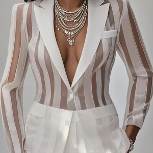 Urban Plain Lapel Collar Blazer, Blazers, color:White|size:XXL, Stylewe