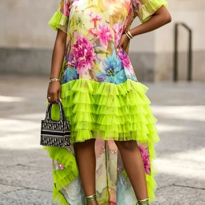 Elegant Color Block Crew Neck Maxi Dress, Maxi Dresses, color:As Picture|size:XXL, Stylewe