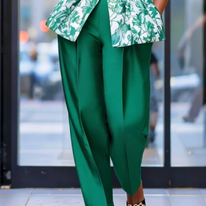 Elegant Plain Straight Pants, Pants, color:Green|size:XXL, Stylewe