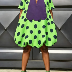 Urban Polka Dots V Neck Knee Length Dress, Mini Dresses, color:As Picture|size:XXL, Stylewe