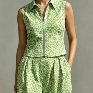 Urban Leopard Printing Shawl Collar Tank Top, Tanks and Camis, color:Green|size:XXL, Stylewe
