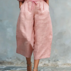 Casual Plain Lace-up Wide Leg Pants, Pants, color:Pink|size:XXL, Stylewe