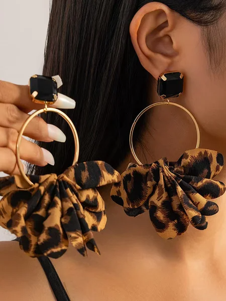 Leopard Print Fabric Earrings, Earrings, color:Leopard|size:One-size, Stylewe