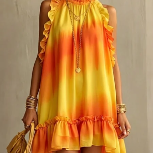 Urban Ombre Printing Mock Neck Mini Dress, Mini Dresses, color:Orange|size:XXL, Stylewe