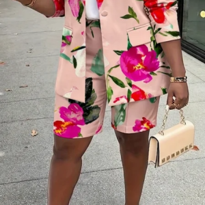 Urban Floral Printing Straight Pants Shorts, Shorts, color:Pink|size:XXL, Stylewe