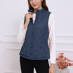 Stand Collar Lightweight Gilet Quilted Zipper Vest Dark Blue/L - Allegra K catalog