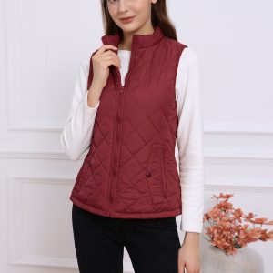 Stand Collar Lightweight Gilet Quilted Zipper Vest Wine Red/M - Allegra K catalog