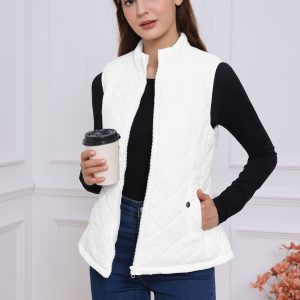 Stand Collar Lightweight Gilet Quilted Zipper Vest White/XL - Allegra K catalog