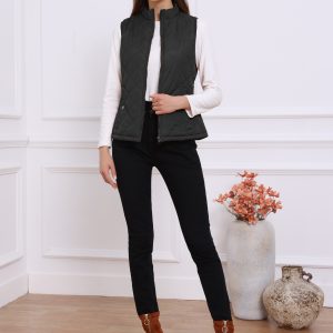 Stand Collar Lightweight Gilet Quilted Zipper Vest Black/XL - Allegra K catalog