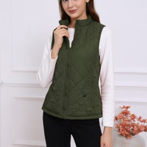 Stand Collar Lightweight Gilet Quilted Zipper Vest Green/M - Allegra K catalog