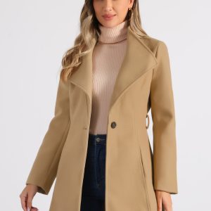 Classic Stand Collar Long Sleeve Winter Belted Coat Khaki/L - Allegra K catalog