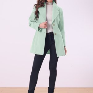 Elegant Notched Shawl Collar Single Breasted Winter Long Coat Green/L - Allegra K catalog