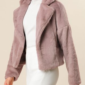 Allegra K Cropped Notch Lapel Faux Fur Fluffy Jacket Dusty Pink/XL - Allegra K catalog