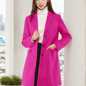 Notched Lapel Single Breasted Outwear Winter Pea Coat Hot Pink/S - Allegra K catalog