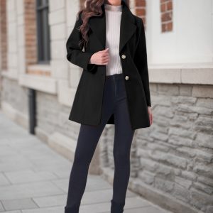 Elegant Notched Shawl Collar Single Breasted Winter Long Coat Black/XL - Allegra K catalog