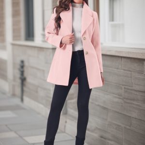 Elegant Notched Shawl Collar Single Breasted Winter Long Coat Pink/S - Allegra K catalog