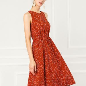 Floral Drawstring Waist Sleeveless A-Line Midi Dress Sundress Red/XS - Allegra K catalog