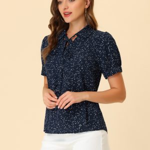 Retro Dots Bow Tie Peter Pan Collar Chiffon Blouse Navy Blue/M - Allegra K catalog