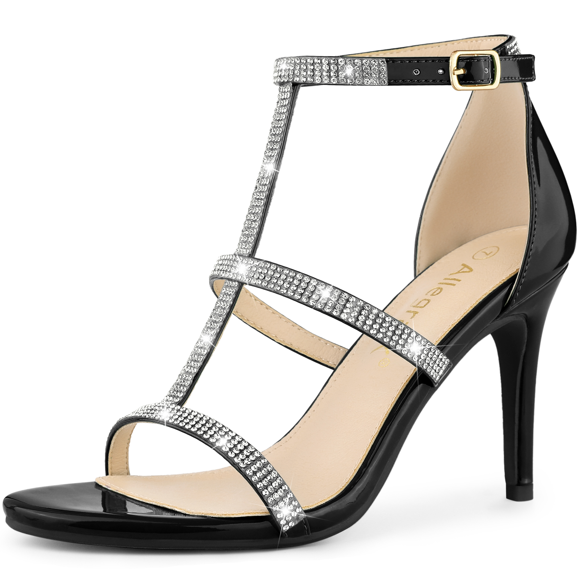 Rhinestone Ankle Strap Stiletto High Heel Sandals Black/8 - Allegra K catalog