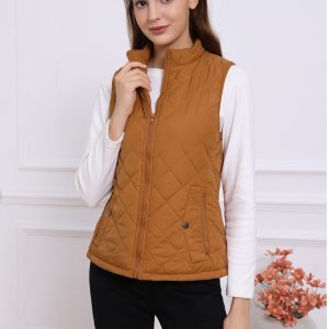 Stand Collar Lightweight Gilet Quilted Zipper Vest Saddle Brown/XS - Allegra K catalog