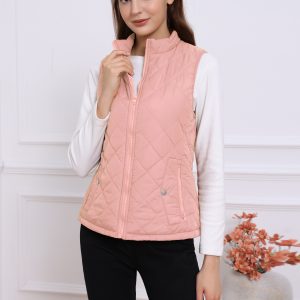 Stand Collar Lightweight Gilet Quilted Zipper Vest Dusty Rose/M - Allegra K catalog