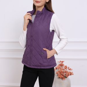 Stand Collar Lightweight Gilet Quilted Zipper Vest Purple/S - Allegra K catalog