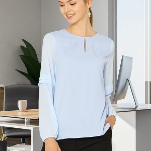 Chiffon Shirt Semi Sheer Keyhole Neck Elegant Blouse Light Blue/XS - Allegra K catalog