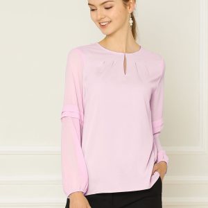 Chiffon Shirt Semi Sheer Keyhole Neck Elegant Blouse Pink/S - Allegra K catalog