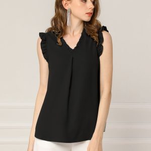 Ruffled Sleeveless Blouse 1950s Vintage Work Business Tops Black/M - Allegra K catalog