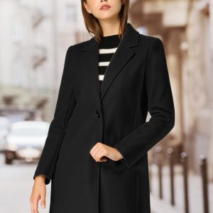 Classic Notched Lapel Long Sleeve Buttoned Coat Black/L - Allegra K catalog