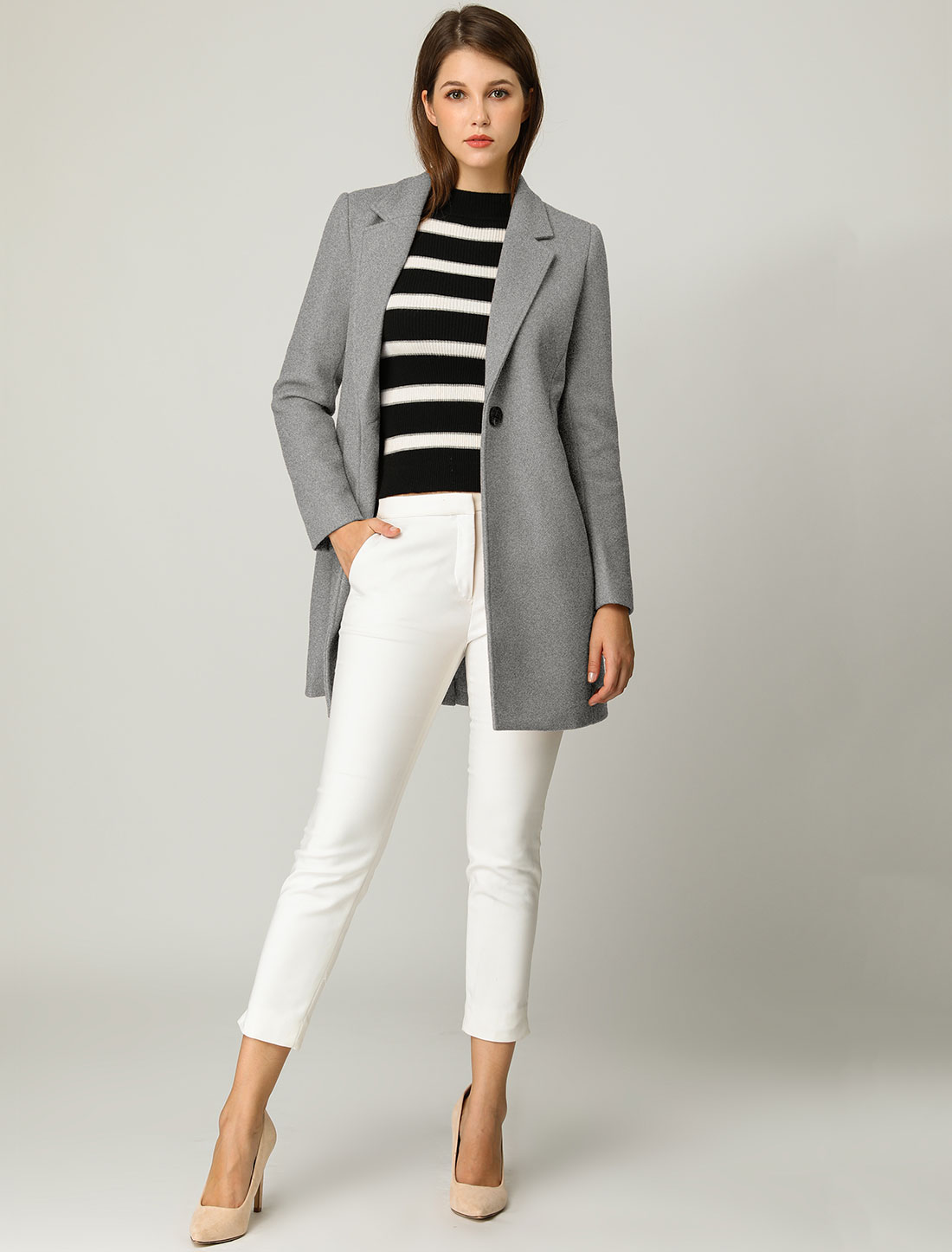 Classic Notched Lapel Long Sleeve Buttoned Coat Grey/M - Allegra K catalog