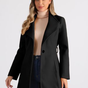 Classic Stand Collar Long Sleeve Winter Belted Coat Black/S - Allegra K catalog