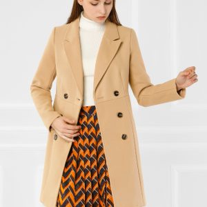 Notched Lapel Double Breasted Outwear Winter Long Coat Khaki/XL - Allegra K catalog