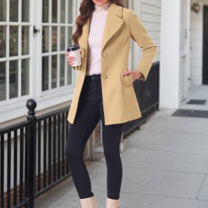 Elegant Notched Shawl Collar Single Breasted Winter Long Coat Khaki/L - Allegra K catalog