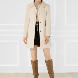 Turn Down Collar Single Breasted Winter Outwear Trench Coat Cream White/M - Allegra K catalog