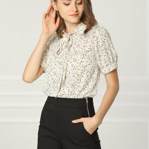 Retro Dots Bow Tie Peter Pan Collar Chiffon Blouse Cream White/S - Allegra K catalog
