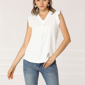 Ruffled Sleeveless Blouse 1950s Vintage Work Business Tops White/XS - Allegra K catalog
