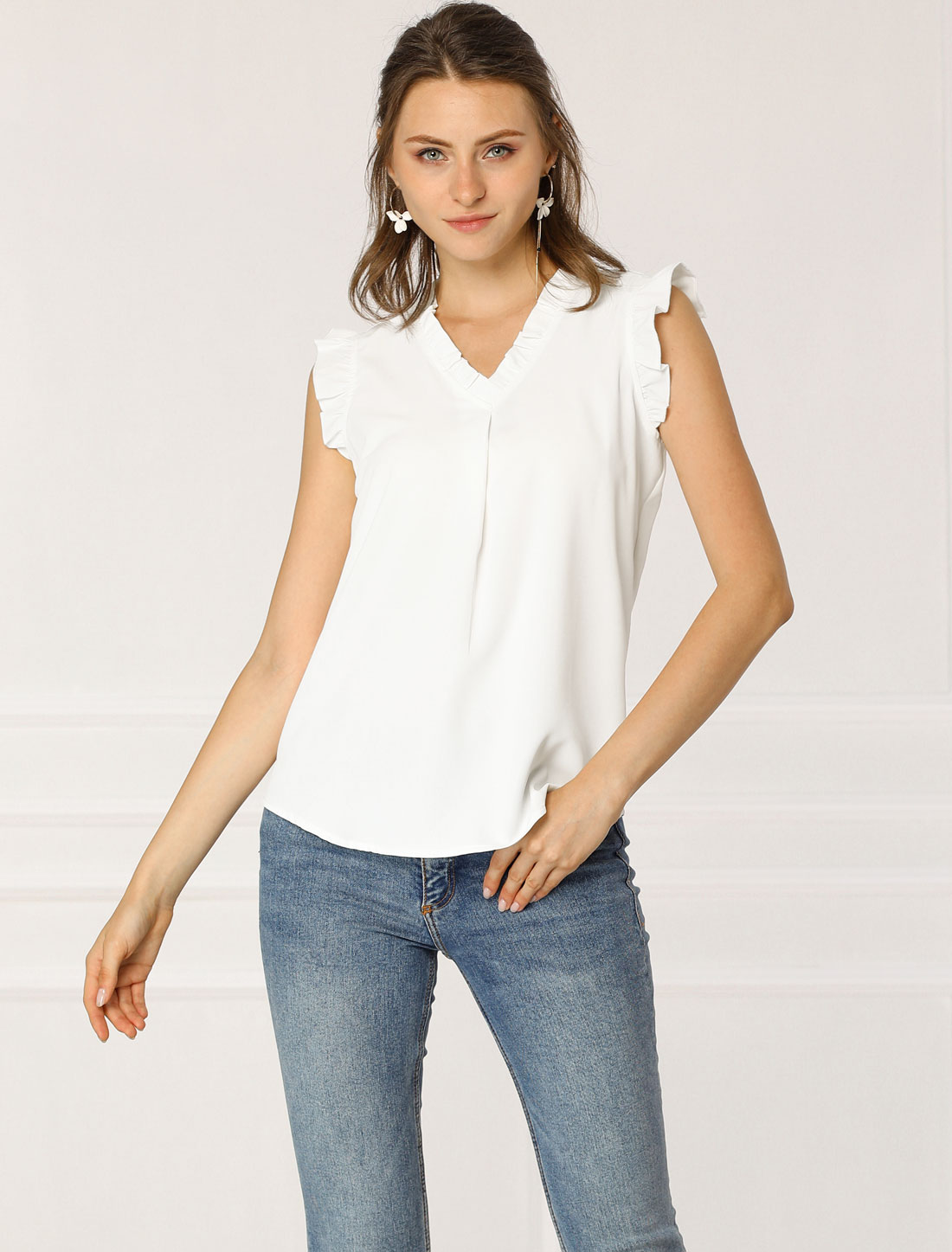 Ruffled Sleeveless Blouse 1950s Vintage Work Business Tops White/S - Allegra K catalog