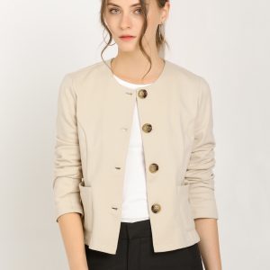 Fall Casual Jacket Elegant Button Front Work Office Blazer Beige/L - Allegra K catalog