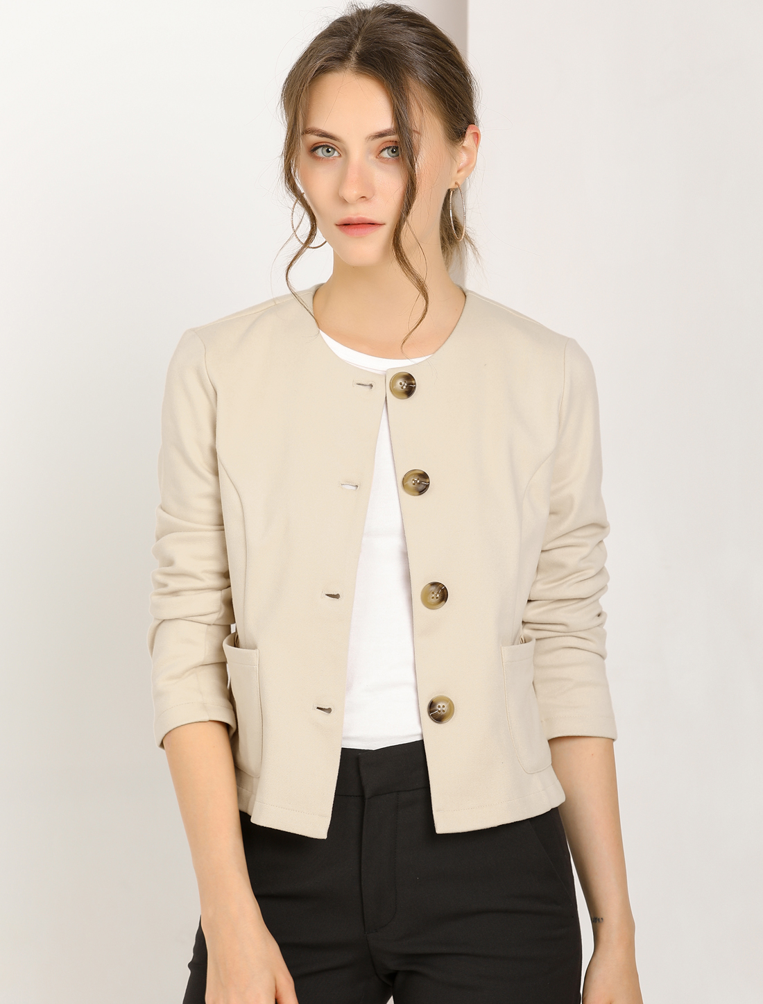Fall Casual Jacket Elegant Button Front Work Office Blazer Beige/L - Allegra K catalog