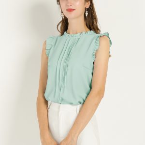Business Office 1950s Ruffled Retro Sleeveless Work Blouses Cyan/S - Allegra K catalog