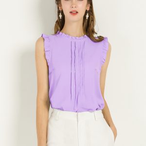 Business Office 1950s Ruffled Retro Sleeveless Work Blouses Lavender/XL - Allegra K catalog