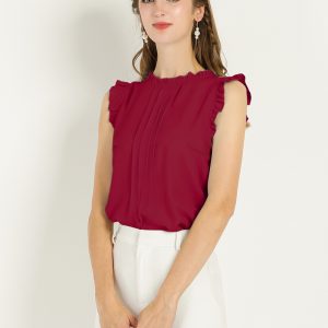 Business Office 1950s Ruffled Retro Sleeveless Work Blouses Burgundy/M - Allegra K catalog