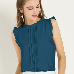 Business Office 1950s Ruffled Retro Sleeveless Work Blouses Blue Green/S - Allegra K catalog