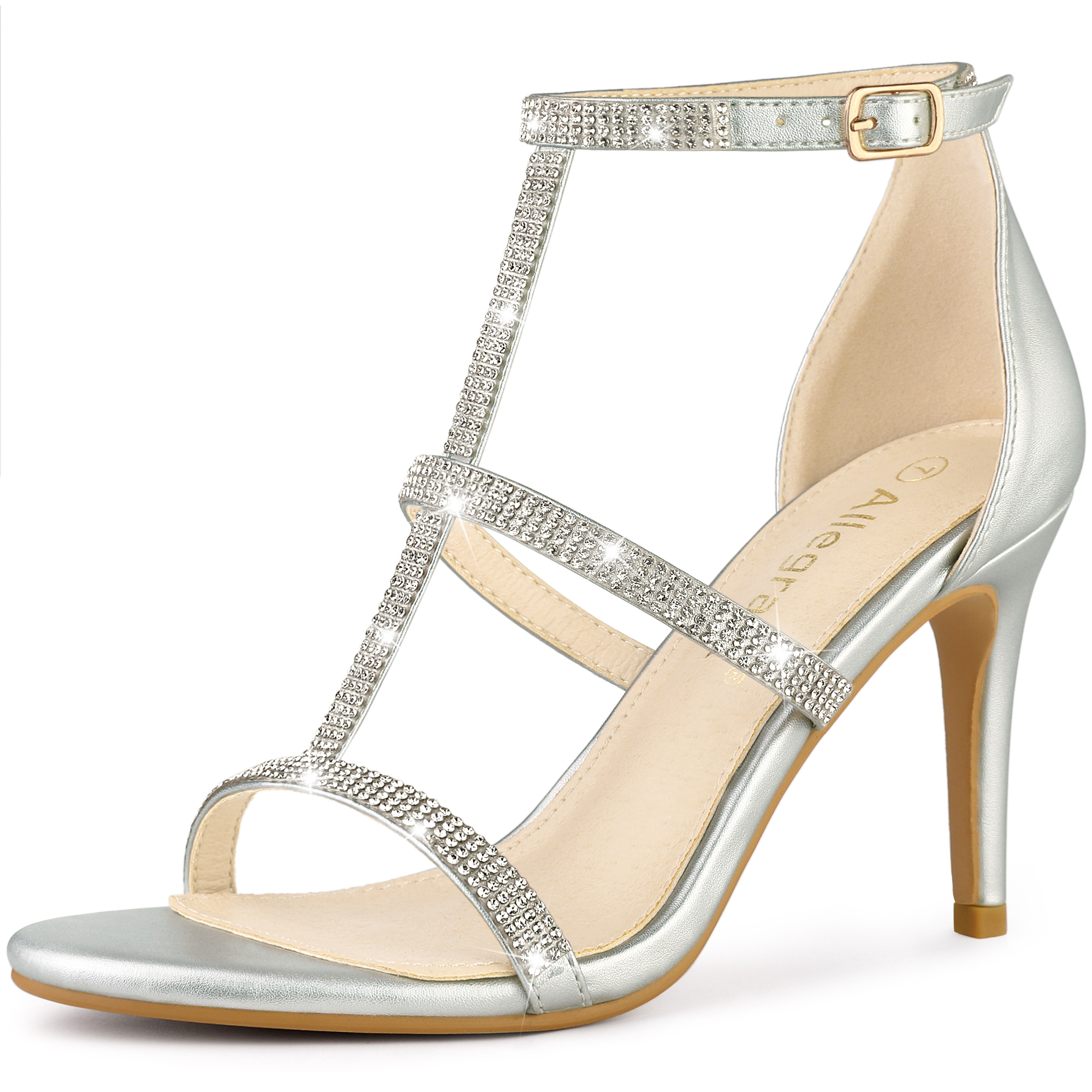 Rhinestone Ankle Strap Stiletto High Heel Sandals Silver/10 - Allegra K catalog