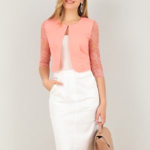 3/4 Sleeve Floral Lace Open Front Office Bolero Shrug Pink/S - Allegra K catalog